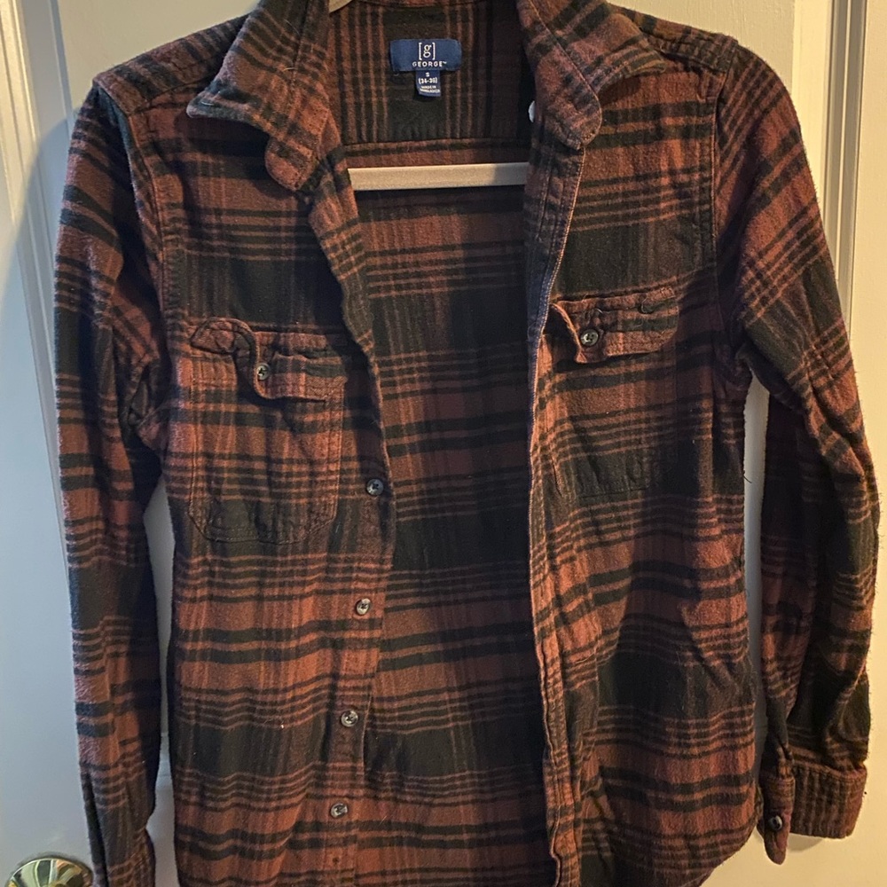 George Men's Casual Plaid Shirt in Black and Brown